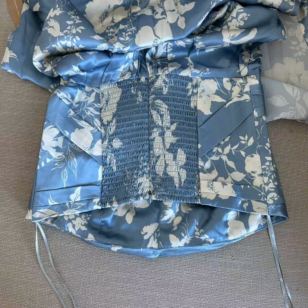 NWT Reformation Barrow Silk Maxi Dress Sz6 Aliso Blue White Floral Cocktail - Picture 8 of 10